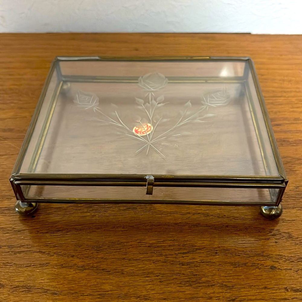 Etched glass trinket box.